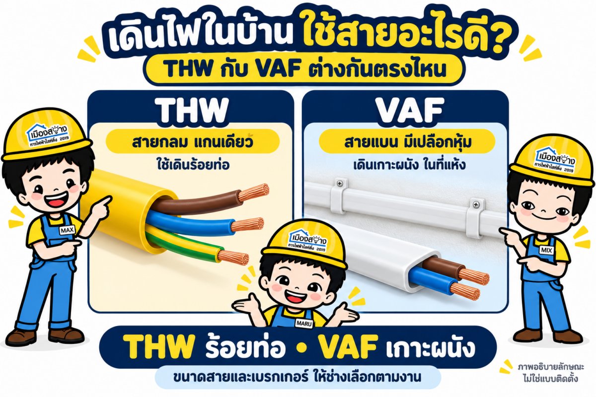 MAX MIX MARU เปรียบเทียบสาย THW สำหรับเดินร้อยท่อ กับสาย VAF สำหรับเดินเกาะผนังในบ้าน